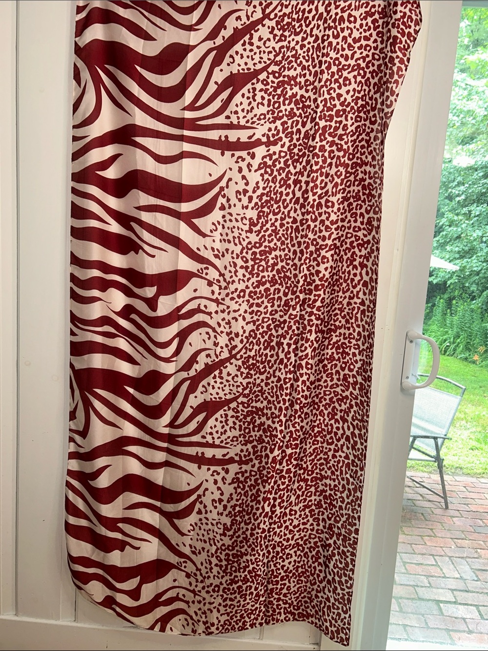 Red and Cream Abstract Print silk Scarf 35”x 72”
